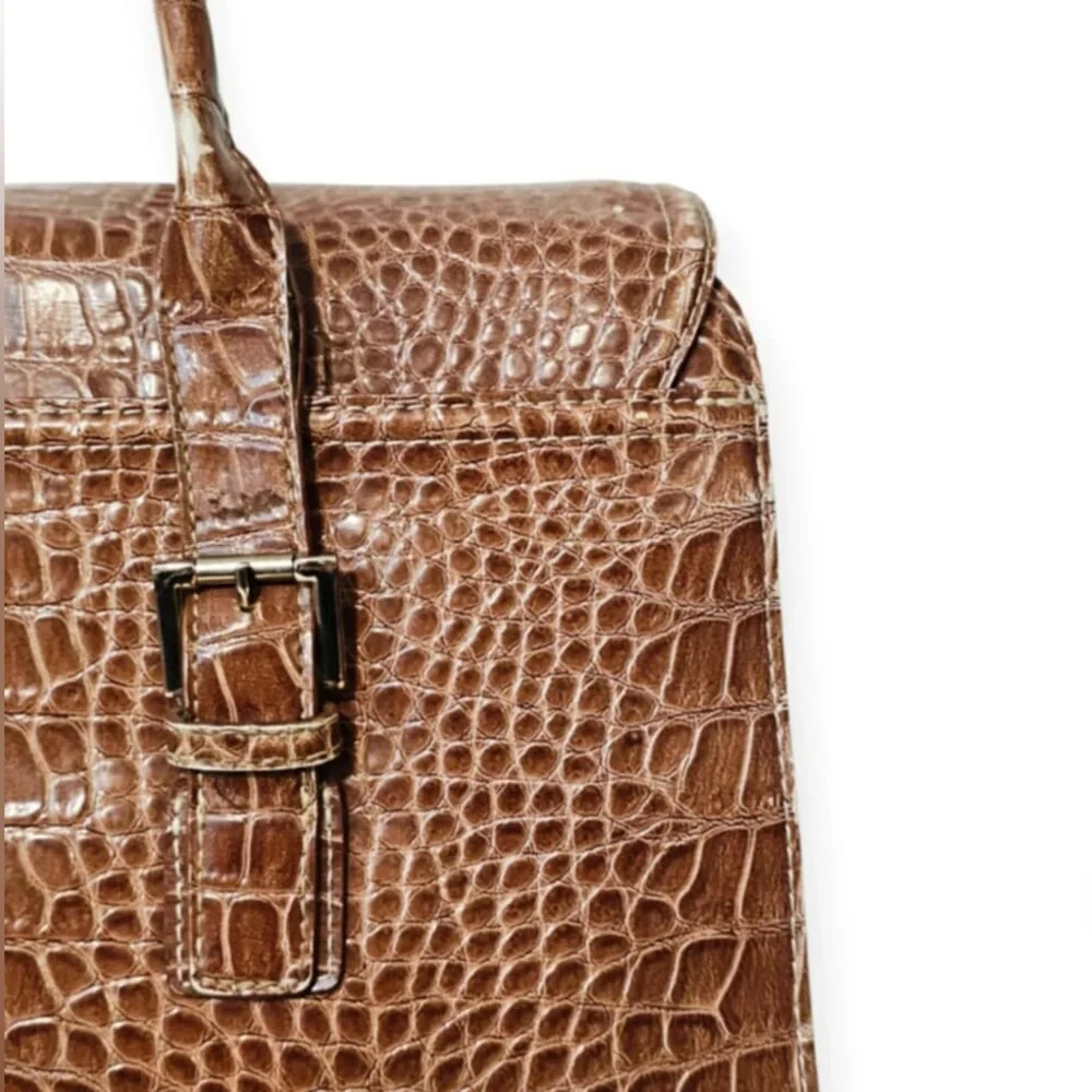 Liz Claiborne Large Brown Croc Embossed Leather Laptop Satchel Purse Tote Bag - Picture 14 of 15